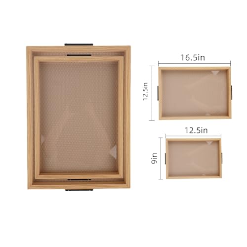 Leather Surface Wood Service Tray with Metal Handle, Decorative Tray，Modern Boho Design ，2-piece Food and Beverage Tray, Coffee Table, Breakfast, Dinner and bar, Kitchen, Party - color: Leather Surface/Large+small
