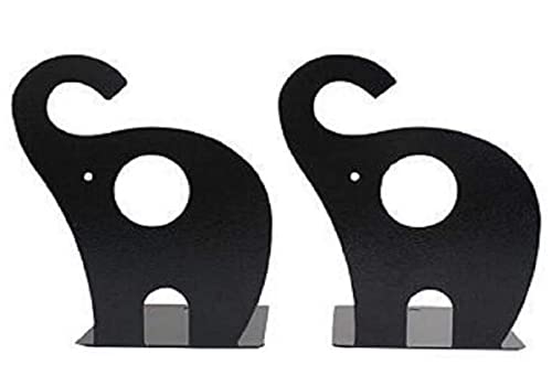 one Pair Cute Cartoon Elephant Nonskid Bookends Art Bookend Metal Bookends (Black) - color: Black