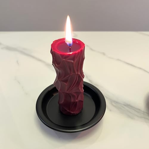 Vintage Round Candle Holder Trays, Decorative Iron Candle Plates/Candle Bases for Home Decor, 4.2" Diameter for Pillar & Tealight Candles (Black) - color: Black