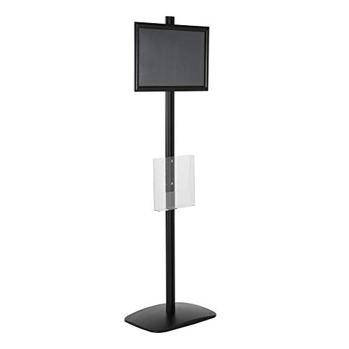 M&T Displays Free Standing Aluminum Display Stand Single Sided Document Brochure Sign Holder Front Loading Portrait Landscape Black Snap Frame 1x(11x17) and Clear Acrylic Pocket 1x(8.5x11) Inch - color: Black