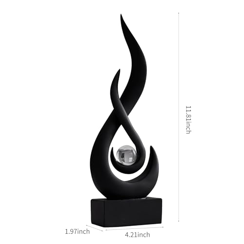 AWNR Abstract Black Sculpture: Flame Statue with Glass Ball Resin Art Figurines - Unique Centerpiece for Modern Home Decor - color: Black Statue