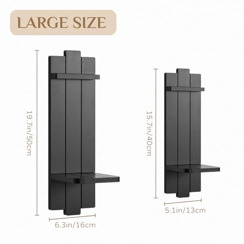 Black Candle Holder Wall Decor - 19.7 Inch Large Rustic Wooden Candle Sconces Wall Shelf for Pillar Candles Vases - Gothic Decoration for Halloween Bathroom Living Room - color: Black, size: 19.7in x 6.3in