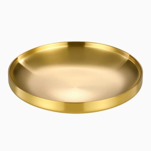 Gold Round Tray,Decorative Antique Bowl,Stainless Steel Fruit Bowl for Entryway Table Kitchen Counter,Jewelry Dish Candle Plate for Home,Dining Table,Shoe rack Decor (Gold, 7.5") - size: 7.5"
