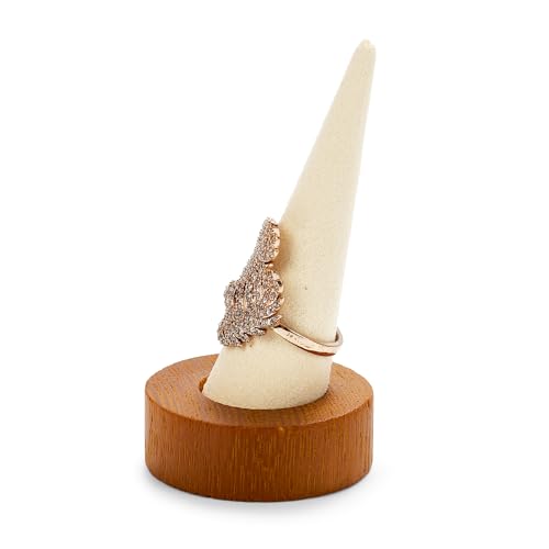 Oirlv Solid Wood Single Ring Display Stand Creamy White Ring Organizer Holder for Women Gift - color: Single Wood Creamy-white