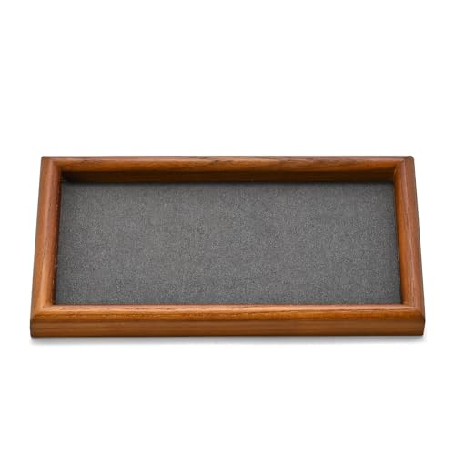 Jewelry Display Tray for Ring Earrings Necklace Bangle Solid Wood Jewelry Dish Tray Catchall(S,Grey) - color: Grey, size: 18 * 10 * 1.5cm