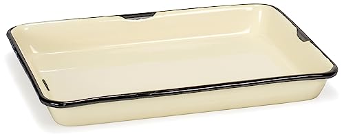 Red Co. 11 x 9 Enamelware Metal Classic 2 Quart Rectangular Serving Tray, Distressed Cream/Black Rim - color: Distressed Cream/Black Rim