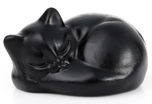 QINJIEJIE Black Obsidian Cat Crystals Decor Matt Sleeping Cat Statue Hand Carved Stone Figurine Decor Gifts Polished Cute Gemstones Office Room Home Desk Lucky Decoration for Women Men - color: H-black-matt Obsidian, size: 1.5 inches