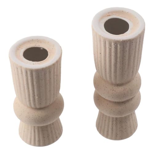 2Pcs Beige Ceramic Candle Holders Candlestick Holder Set Table Centerpiece Taper Candle Holders Desktop Decoration for Home Decor