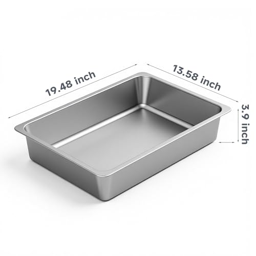 Kirecoo Stainless Steel Litter Box, Large Low Entry Metal Cat Pan Box, Indoor Litter Tray, Non Stick, No Smell, Easy to Clean, Pet Toilet Supplies for Cats - size: 19.48” L x 13.58” W x 3.9” H