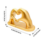 Gold Heart Hands Bookends, Resin Golden Modern Abstract Love Finger Decorative Bookends for Shelves, Book Holders, Decor for Shelves Study Office Desk Bedroom Table 9.8 × 3.7 × 5.5 Inch