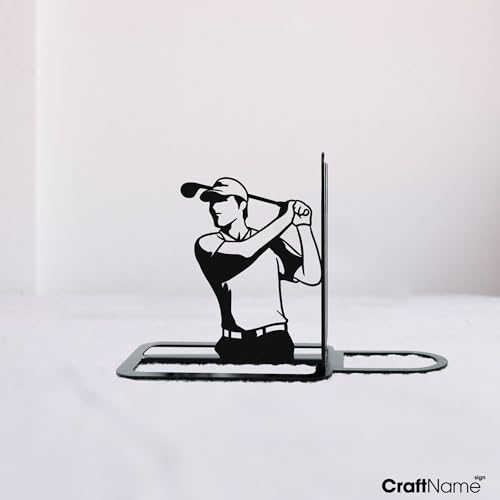 Sports Themed Metal Bookends, Book Ends for Shelves, Office Desk, Cookbook Stand, CD Holder, Magazine Holder for Office Organization, Housewarming Gifts New Home (Golf Design) - color: Golf Design
