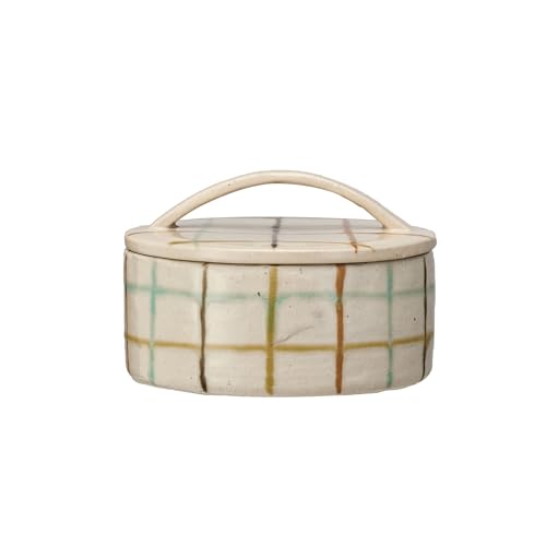 Creative Co-Op Mosaic Retreat Stoneware Dish with Lid, Multicolor - style: Dish with Lid