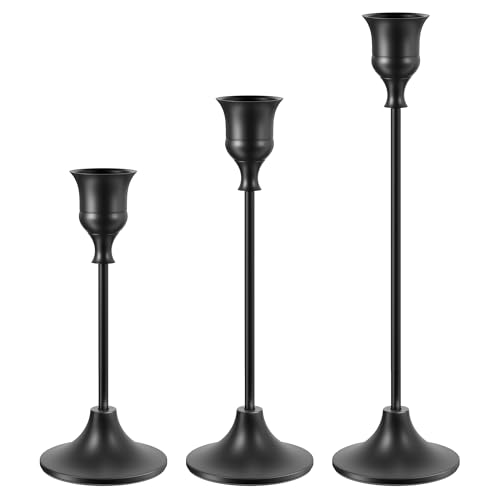 NLBTW Black Candlestick Holders Taper Candle Holders, Set of 3 Vintage Candle Sticks Holder Decor Used as Fireplace Mantel or Table Centerpieces for Wedding, Dinning, Party - color: Black, size: 1 set (3 pcs)