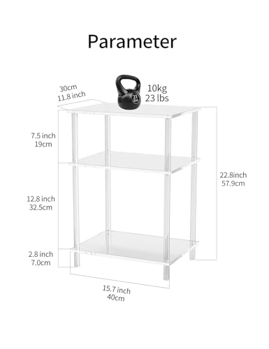 Acrylic Side Table Clear 3-Tier End Table for Living Room, Office, Hallway, Bedroom Small Bedside Table - size: Small