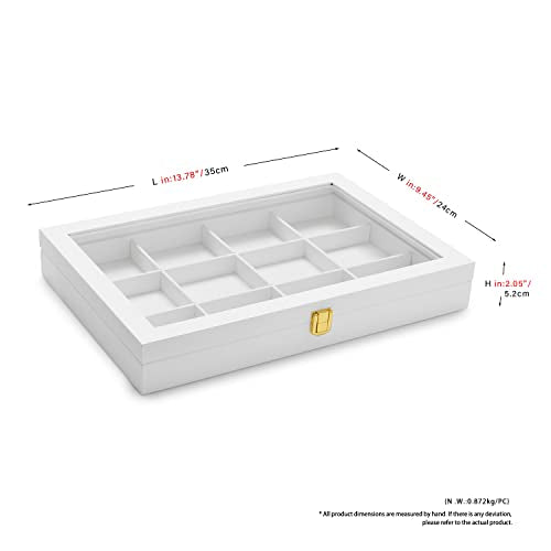Oirlv White 12 Gird Jewelry Organizer Tray with Acrylic Lid Premium Leather Jewelry Box with Transparent Lid Bracelet Bangle Watch Display Case - color: White, size: 12 Grid