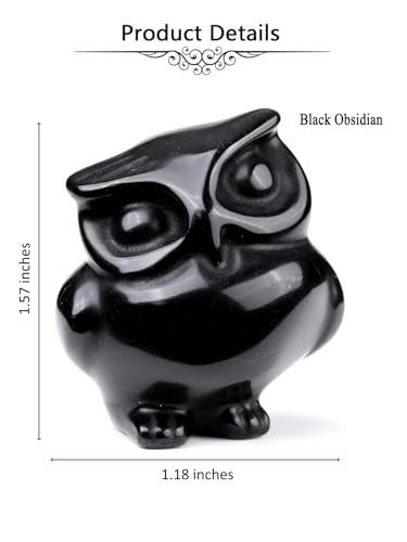 Jovivi Crystal Owl Decor Black Obsidian Healing Stone Crystal Pocket Owls Figurine Statue Hand Carved Polished Natural Gemstone Sculpture Home Office Desk Meditation Gift - color: Black Obsidian