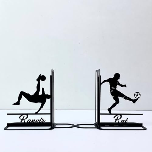 Custom Soccer Bookends for Shelves Decorative, Soccer Bookshelf Holder, Football Book Ends Metal Art, Book Stopper for Heavy Books, Soccer Bookends Hold Books for Home Office - color: Design 10