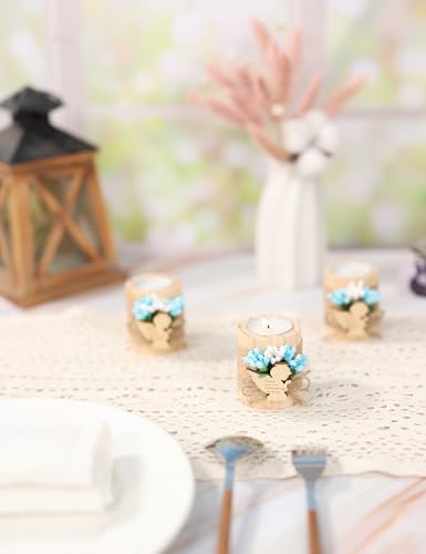 10 Pieces Handmade Wooden Angel Tea Candle Holder, Baptism Gift, Baby Shower Favors for Guests, Birthday Party Favors,Adult Baptism.(Light-Blue) - color: Blue