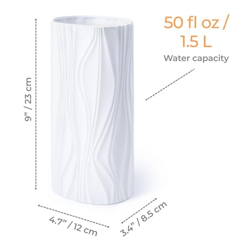 Cute White Flower Vases for Bouquet - Easter Vase - Large Ceramic Vase for Pampas Grass - Home Decor Aesthetic - Jarrones Grandes para Sala Elegantes (White) - color: White