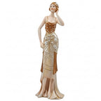 Comfy Hour 13" Glamour Elegance Art Deco Lady Figurine, Elegant Standing Woman Statue in Shimmering Gold and Tan Gown, Roaring 20s Style Desktop Decor Accent, 1 Unit - color: Elegant Standing Lady