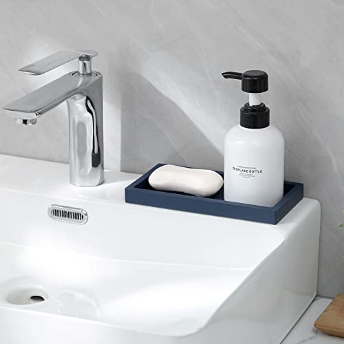 Small Silicone Bathroom Vanity Tray Rectangle Soap and Sponge Holder Kitchen Sink Organizer for Scrubber, Lotion Bottles, Perfume, Jewelry, Candle, Key Trinket Ring, Dark Blue - color: Navy Blue, size: 7.9" x 4.0"