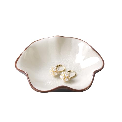 Ice Cracking Leaf Jewelry Dish, Decorative Ring Holder Small Trinket Tray Bowl, Gifts for Daughter Mom Friends, Milk White. - color: Milk White-Lotus