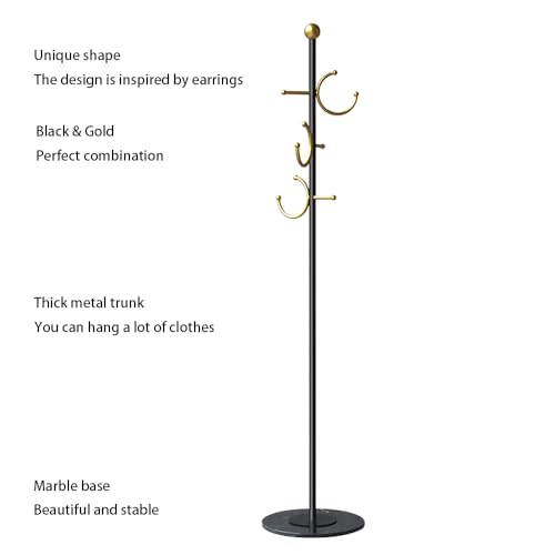 BUZUYE Modern Coat rack with marble base,Coat rack freestanding heavy duty with gold hooks,Entryway coat rack stand Coat Tree freestanding coat hanger stand for Hanging Clothes, Hats, Bags - style: Earring hook