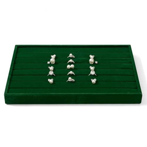 7 Slots Velvet Jewelry Tray Ring Earring Display Tray Jewelry Drawer Organizer Ring Earring Holder Storage (Green) - size: 7 Slots for Ring/Earring