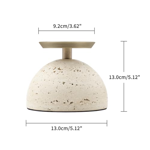 Marble Pillar Candle Holder, Travertine Candle Holder Centerpiece for Cozy Home Décor, Stone Candle Holder Plate Decorative for Coffee Table Decor for Living Room, Dining Table Centerpiece - color: Beige