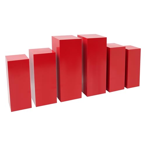 3/6 PCS Square Tall Pedestal Stand Metal Square Pedestal Stand Tall Pedestals Cake Stands for Party Wedding Birthday (Red, 6Pcs) - color: Red, size: 6Pcs