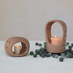 Creative Co-Op Handmade Terracotta Candle Holder with Cutouts - size: 5"L x 5"W x 8"H
