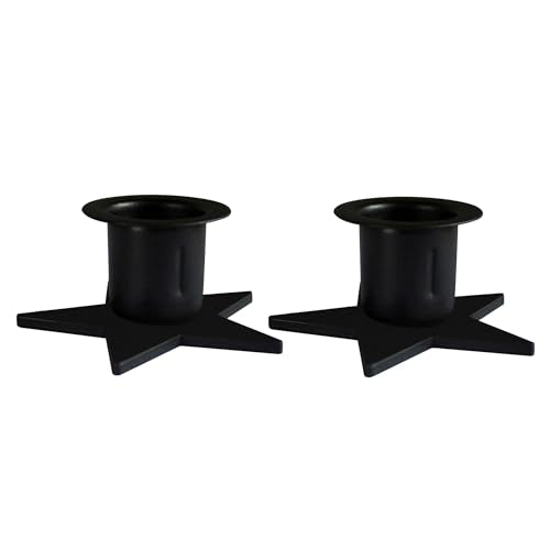 CVHOMEDECO. Primitive Iron Taper Candle Holders Vintage Black Candlestick Holders for Halloween Christmas Dining Room Home Decor. Set of 2, Star Base - color: Star 2 Pcs