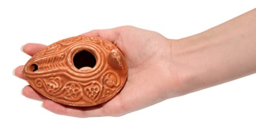 Biblical Herodian Clay Oil Lamp with Bethlehem Olive Oil - Authentic Holy Land Replica with Gift Bag & Certificate of Authenticity - Handmade Christian & Judaica Faith Gift - color: Herodian - Biblical Brown Styled