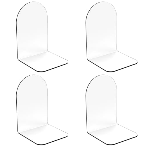 MerryNine Clear Book Ends 4pcs, Arch Acrylic Bookends for Shelves, Non-Slip Bookend Decorative for Heavy Duty Books, Books Holder Stopper for Kids, Book Shelf Organizer for Office Home School - color: Th:3mm/0.12", size: 4 Pcs - 3.93 x 4.72 x 7.08 in