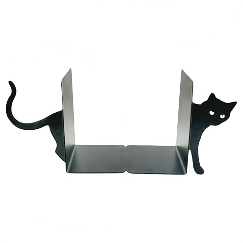 Cute Cat Book Ends Cat Bookends for Shelves, Home Office Desk Gift for Cat Lovers and Reading Enthusiasts - color: Black