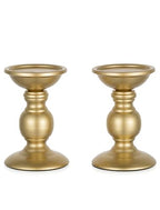 Set of 2 Gold Metal Pillar Candle Holders for 3 inches Dia Candle, Wedding Centerpieces Candlestick Holders Stand Centerpiece Decoration Ideal for Weddings, Special Events, Parties - size: 2 x S