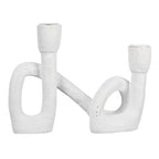 Modern Sculptural Double Taper Candle Holder, White - color: White