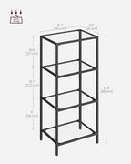 VASAGLE Bookcase, 4-Tier Bookshelf, Slim Shelving Unit for Bedroom, Bathroom, Home Office, Tempered Glass, Steel Frame, Ink Black ULGT028B61 - color: Ink Black, size: 4 Tiers (15.7"W x 37.4"H)