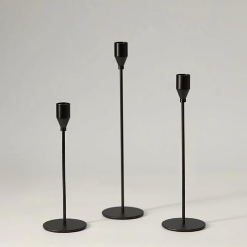 Upgraded Chrome Taper Candle Holders Set of 3 - Modern Matte Black Candlesticks (9/11/13 Inch), Weighted & Rust-Proof Metal Candle Stand for Fireplace Table Centerpiece - color: Black, size: 1 set (3 pcs)