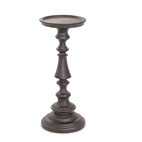 Sungmor Rustic Cast Iron Pillar Candle Holder, 9.6" Tall Vintage Candlestick Holders, Table Centerpiece Metal Candle Holder, Farmhouse Candle Stand for Fireplace Shelf Home Decor - color: Large - 9.4inch Tall