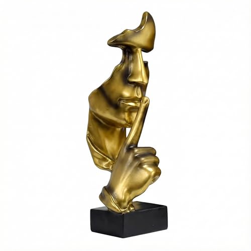 1 Piece Modern Silence Sculpture, Abstract Face Statue for Home Decor, Golden Silence Figurine for Living Room, 27cm Resin Art Piece