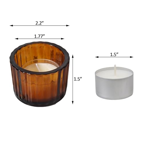 GOLDEAL Amber Tealight Candle Holder,Set of 24 Thick Glass,Tea Light Holders Bulk,Votive Candle Holders,for Wedding Table Decor,Party Supplies,Bridal/Baby Shower Decorations,Centerpieces for Tables - color: Amber