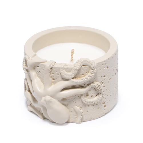 Hodao Oceanic Serenity Handcrafted Aromatherapy Box with Candle & Decor – Beach Rock Sculpture with Sea Turtle, Seashells, for Home, Bathroom, Yoga Room Decor (Brown-Octopus) - color: Brown-octopus