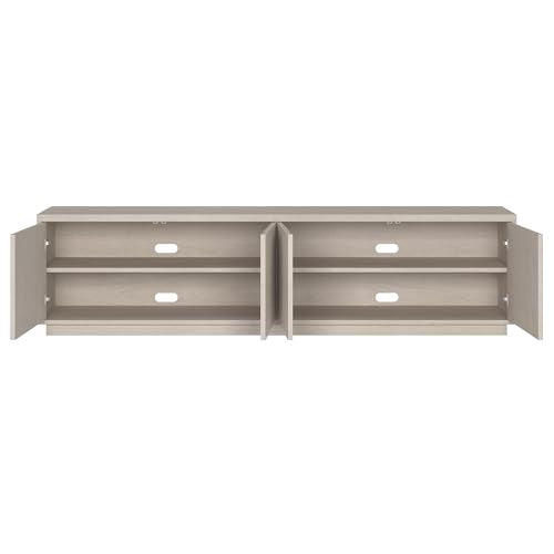 Henn&Hart Fluted TV Stand for TVs up to 85" with 2 Concealed Ribbed Storage Cabinets and Adjustable Shelves for Living Room, Family Room, or Office, Beech White - color: Beech White, size: 79" TV Stand