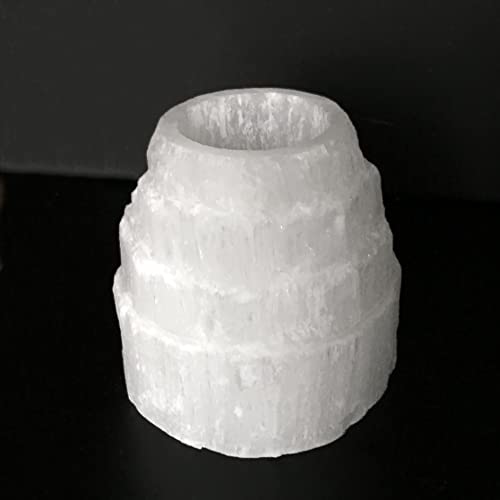Selenite Tower Stone Candle Holder White Natural Crystal Light (1pc) Stone Tealight Votive Candle Holders - Handmade by mmCrystals™