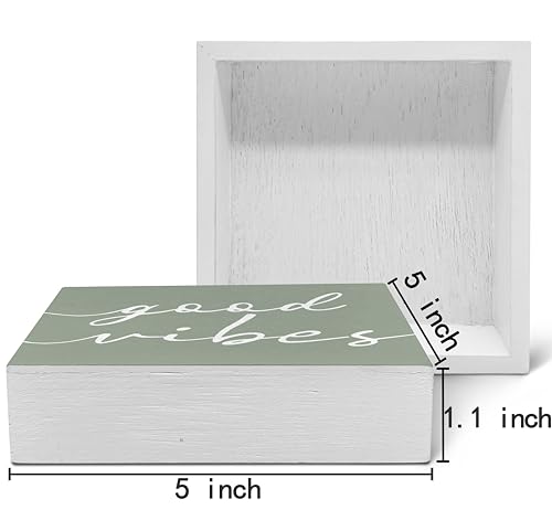 SRADMO Botanical Eucalyptus Leaves Wood Box Sign Desk Decor, Rustic Eucalyptus Leaves Wooden Block Box Sign Decoration For Home Office Shelf Table Decor (Green) - color: light green, size: 5″×5″