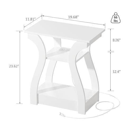 FROMJBEST End Tables Living Room, White End Table with Charging Station,White Side Table, Nightstand for Bedroom, 3 Tier End Table with Storage Shelf for Living Room - color: White01