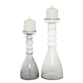 The Novogratz Glass Handmade Bubble Pillar Candle Holder, Set of 2 11", 14"H, Gray - color: Gray, size: 2 PIECES SMALL SIZE