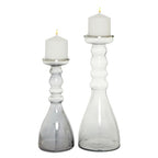 The Novogratz Glass Handmade Bubble Pillar Candle Holder, Set of 2 11", 14"H, Gray - color: Gray, size: 2 PIECES SMALL SIZE