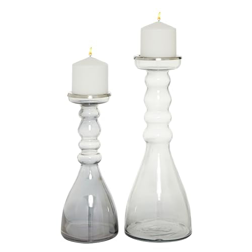 The Novogratz Glass Handmade Bubble Pillar Candle Holder, Set of 2 11", 14"H, Gray - color: Gray, size: 2 PIECES SMALL SIZE